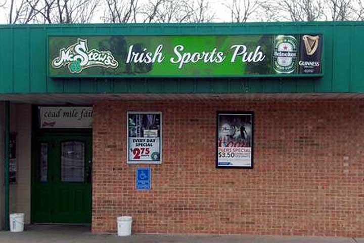 McStew's Irish Pub exterior and main entrance on New Falls Road - Levittown PA