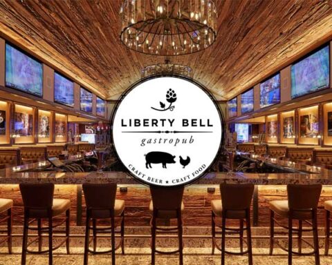 Huge LED video wall for sports watching at Liberty Bell Gastropub bar