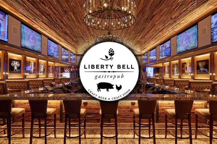 Huge LED video wall for sports watching at Liberty Bell Gastropub bar