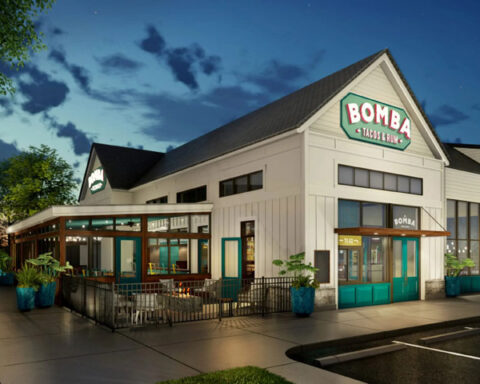 Bomba Tacos Tequila exterior and patio seating in the Village at Newtown PA