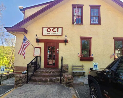 Exterior shot of OCI Bar & Grill near the Neshaminy Creek in Hulmeville